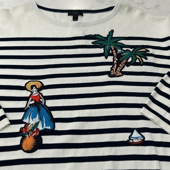 J Crew Long Sleeve Knit Boatneck Top Embroidered NWT - Picture 3 of 11